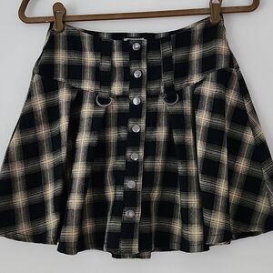 HT Hot Topic Grunge Punk Schoolgirl Black Yellow Plated Mini Skirt M 5e